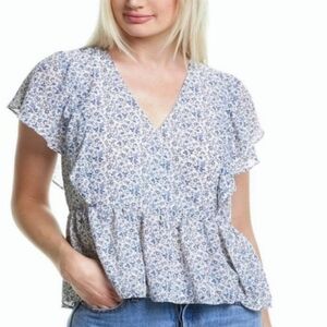 Madewell Top‎ Georgette Ruffle Sleeve Peplum American Floral Blouse